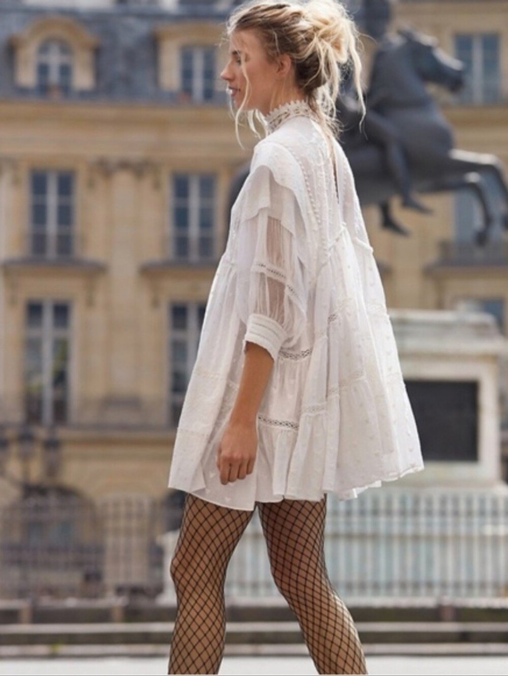Free People Heartbreaker Dress - Boho White Lace High Neck Tunic Dress - Picture 9 of 10